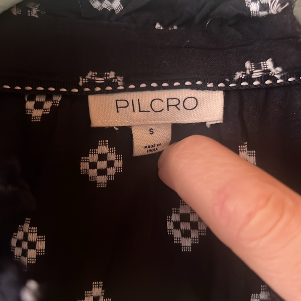 Pilcro Anthropologie size S blouse, navy with white stitching - Picture 3 of 5